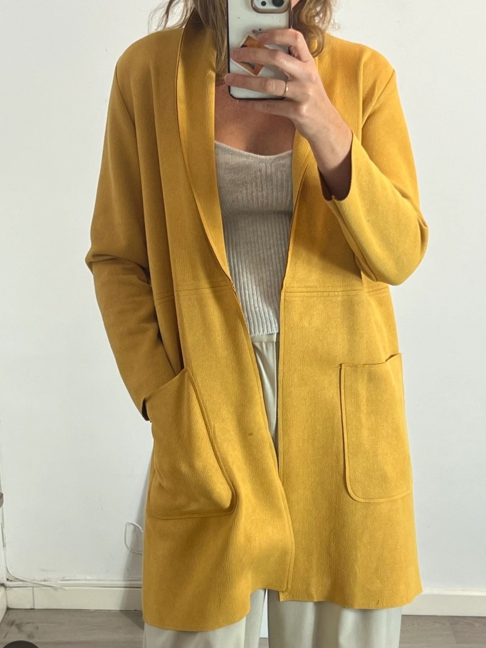 Zara Mustard Open-Front Long Cardigan